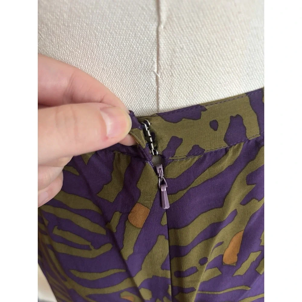 Vintage 80s 90s Long Silk Skirt Womens 6 Small Purple Green A Line Flowy Hem